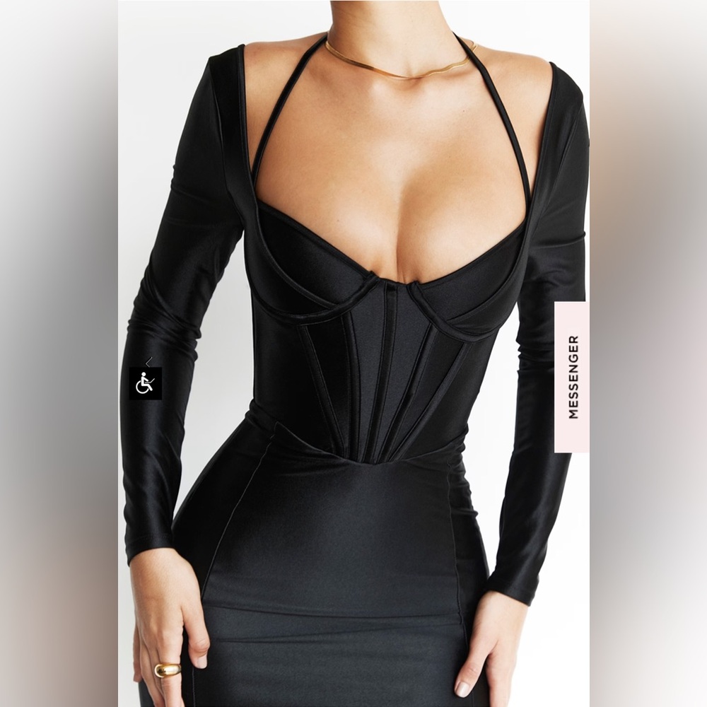 House of CB GRAZIA BLACK DISCO SATIN CORSET DRESS - Picture 5 of 16